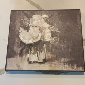 Gray and White Flower Canvas Painting